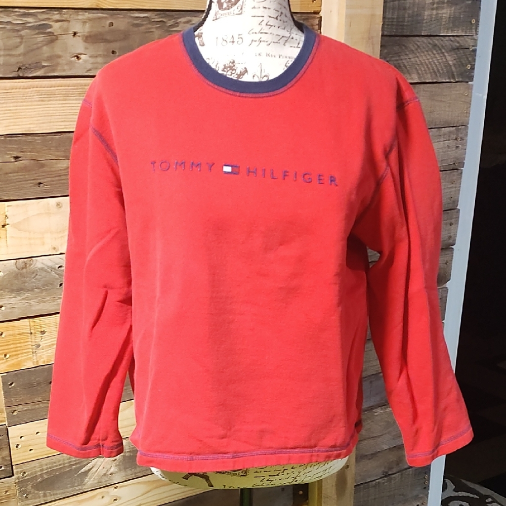 Tommy Hilfiger Red Crewneck with Blue Trim